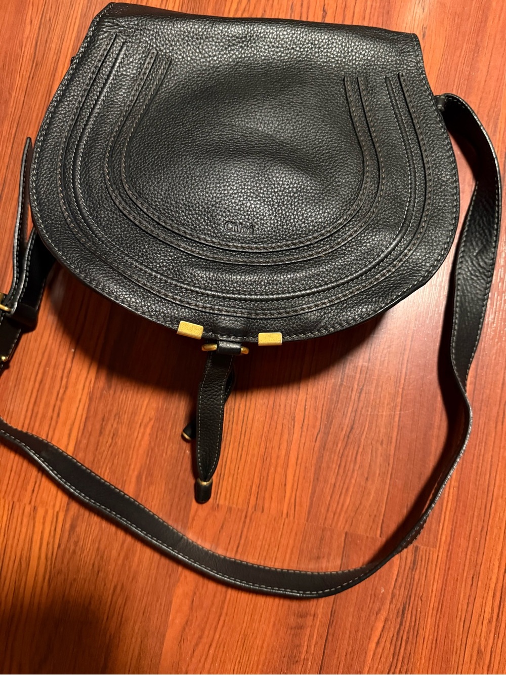 Chloe Black Pebbled Leather Marcie Crossbody Bag